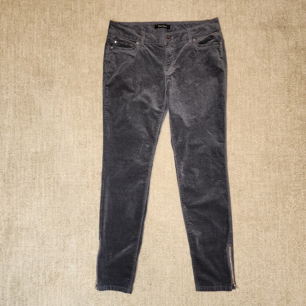 White House Black Market Gray Velvet Skinny Ankle Zip Pants